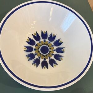 Vintage 1970s Colorama Aladin Blue and Yellow Floral Ceramic Bowl